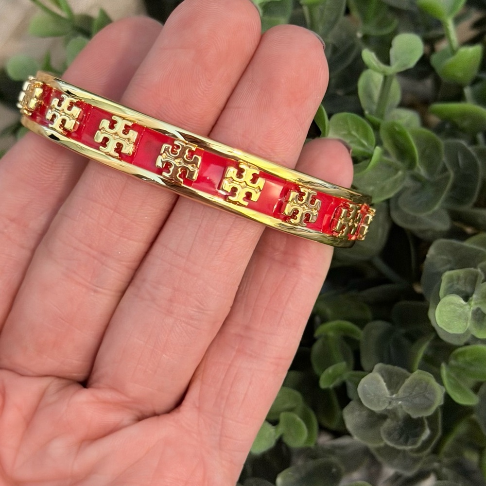 Tory Burch Gold and Red Bangle Bracelet